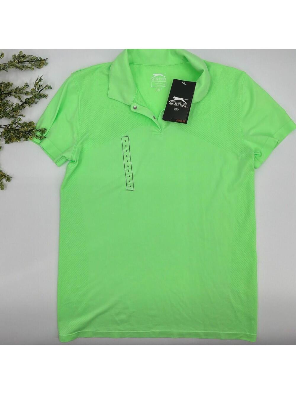 Neon Green Hydro-dri Slazenger Golf Polo T Shirt Short Sleeve Size S NWT